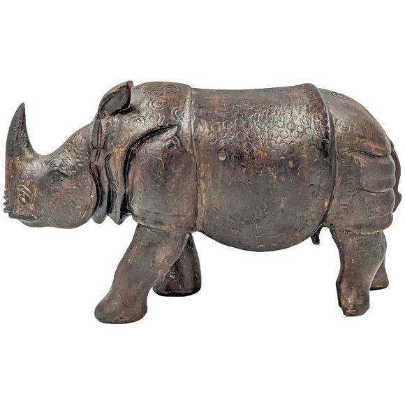 Handmade Wooden Dark Rhinoceros (4inch) - Picture 1 of 4